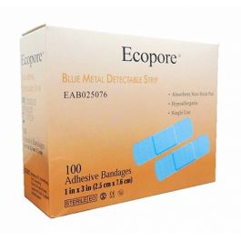 Bandages Ecopore Blue Metal Detectable Strip, 2.5 x 7.6cm