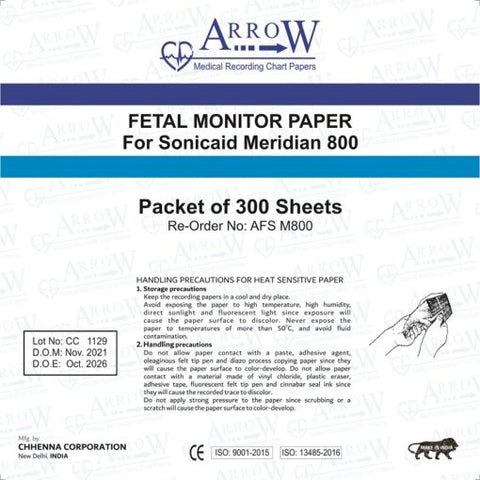Arrow AFS M800 CTG Recording Paper 152mm x 90mm x 150 sheets (25 Packets/Box)