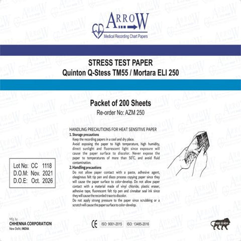 Arrow AZM 250 Stress Test Recording Paper 210 mm x 300 mm x 200 sheets ( 10 Packets/Box)