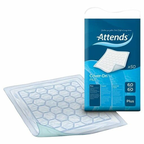 Attends – غطاء-Dri Plus لأغطية السرير/الكرسي، 60×60 سم – عبوة من 50 قطعة