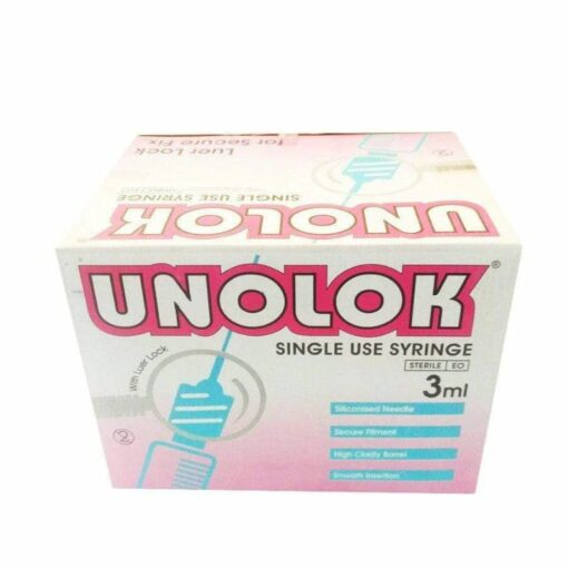 Unolok – Weggooibare spuit 3mI Luer Lock met 23G x 11/4 duim naald – Doos van 100