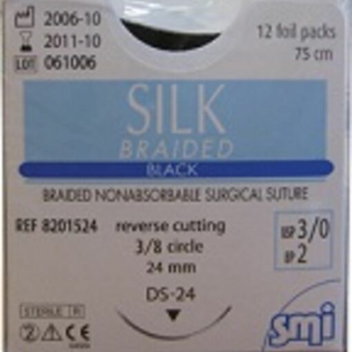 3/0 Silk Braided Suture, Black (75cm)