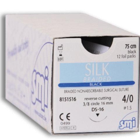 4/0 Silk Braided Suture, Black (75cm)