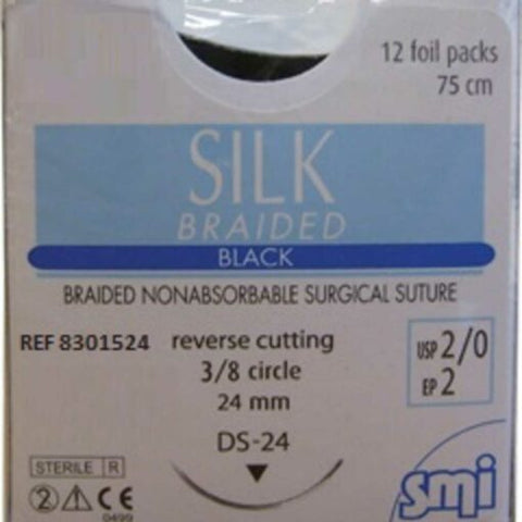 2/0 Silk Braided Suture, Black (75cm)