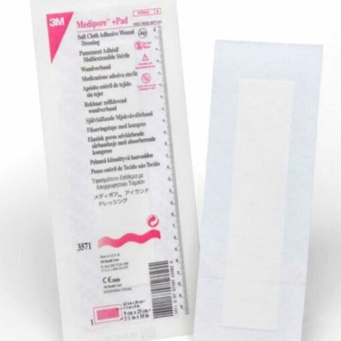 Medipore + Pad Soft Cloth Adhesive Wound Dressing, 3571 (10cm x 25cm)