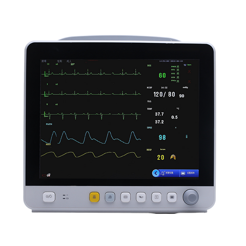 A multi-parameter patient monitor displaying vital signs in patient 