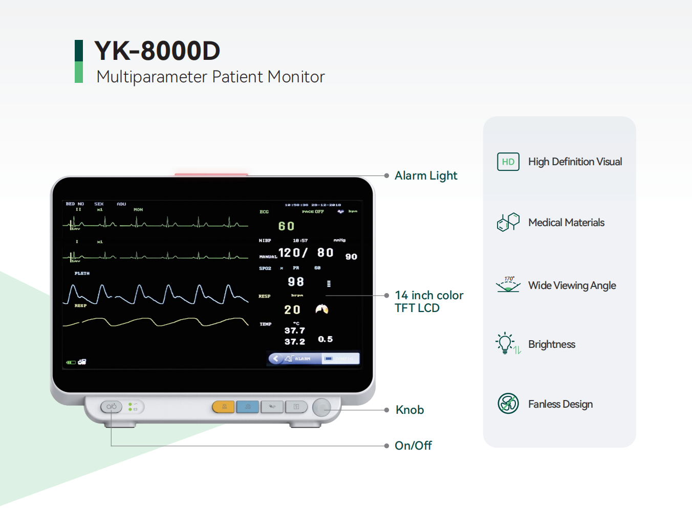 Buy Yonker YK-8000D Patient Monitor – Multi-Parameter Vital Signs Monitor | AdamsMed UAE & Africa