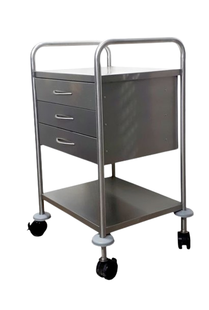 DRESSING TROLLEY 3 DRAWER 1 SHELVE PIPE WITH SIDE RAIL - 1