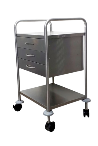 DRESSING TROLLEY 3 DRAWER 1 SHELVE PIPE WITH SIDE RAIL - 1