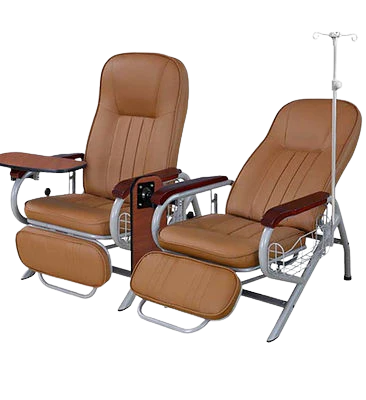 Reclining blood donor chair with footrest and tray from a medical equipment supplier in UAE