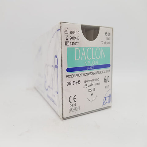 DACLON Nylon Suture 6/0 16mm 75cm – Box/12