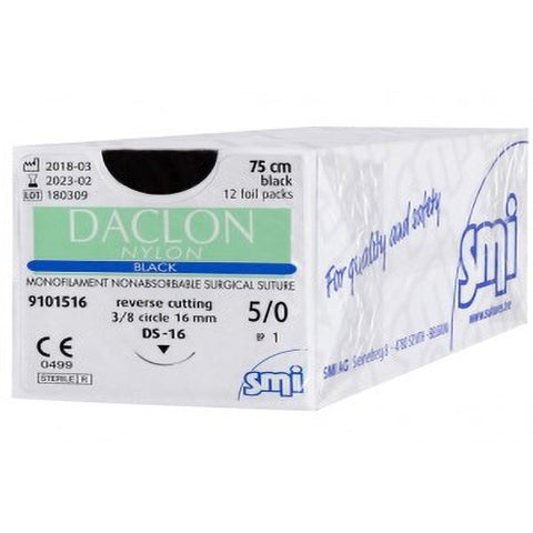 DACLON Nylon Suture Black 5/0 75cm DS-12 12mm – Box/12