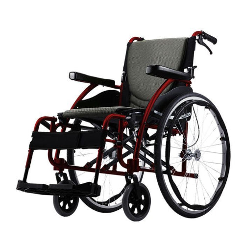 Karma S Ergo Manual Wheel Chair Grey-R.Red18inch-115F24Wb-G-R