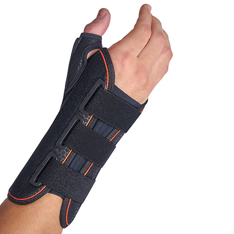 Orliman Manutec Left Hand Medium Semi-Rigid Wrist Support With Palmar Thumb Splint, Black