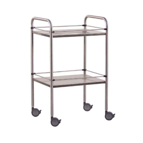 Double-Shelf Stainless Steel Instrument Trolley – Durable Medical Trolley for Hospitals & Clinics