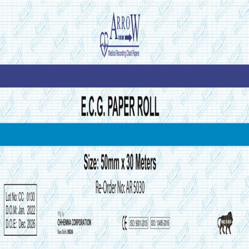 Arrow AR 5030 ECG Recording Paper 50 mm x 30 meters (Red Graph – 20 rolls / box)