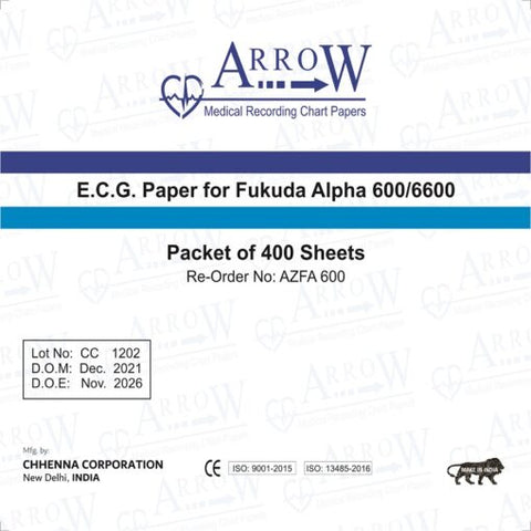 ورق تسجيل تخطيط القلب الكهربائي Arrow AZFA 600 مقاس 145 مم × 150 مم × 400 ورقة (20 عبوة/صندوق)