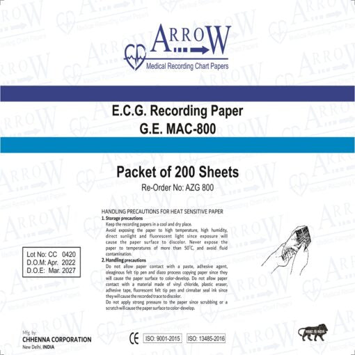ورق تسجيل تخطيط القلب الكهربائي Arrow AZG 800 مقاس 110 مم × 140 مم × 200 ورقة (46 عبوة/صندوق)