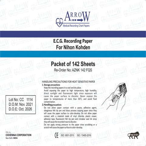 Arrow AZNK 142 FQS ECG Recording Paper 210 mm x 140 mm x 142 Sheets (30 Packets/Box)