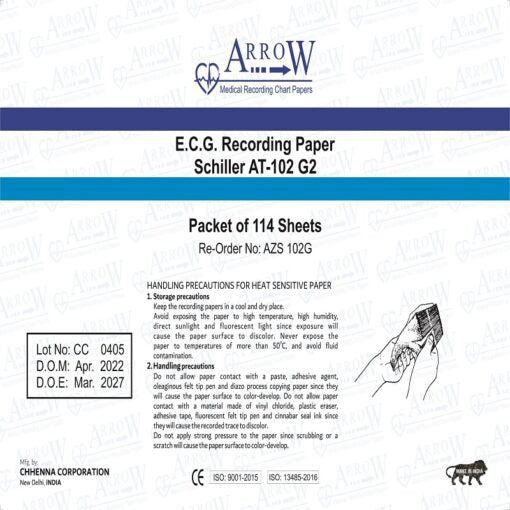 ورق تسجيل تخطيط القلب الكهربائي Arrow AZS 102G مقاس 210 مم × 280 مم × 114 ورقة (20 عبوة/صندوق)