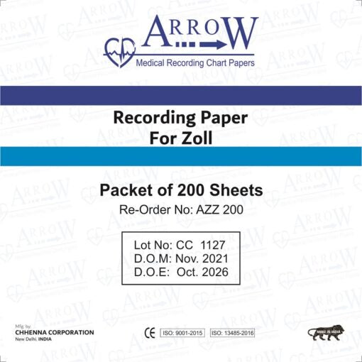 ورق تسجيل تخطيط القلب الكهربائي Arrow AZZ 200 مقاس 90 مم × 90 مم × 200 ورقة (100 عبوة/صندوق)