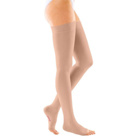 Duomed – Open-Toe Thigh with Silicone Top Band Compression Stockings CCL 1, Beige