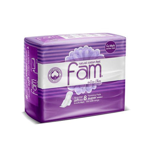 Fam – Natural Cotton Feel Thin Sanitary Pads With Maxi Wings – 8 Pads