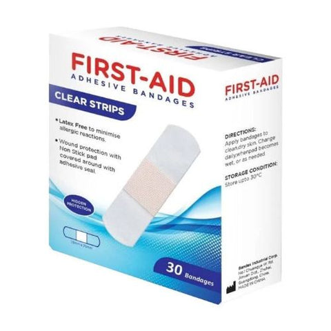 First Aid – Clear Strip Bandages 30’S -19mm X 76mm