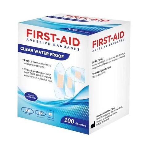 First Aid – Clear Water Proof Bandages Assorted 100’s