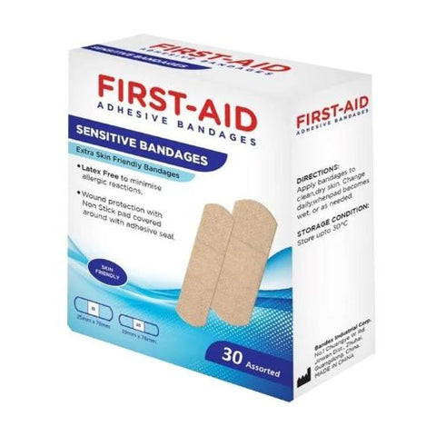 First Aid – Sensitive Bandages Assorted 30’s