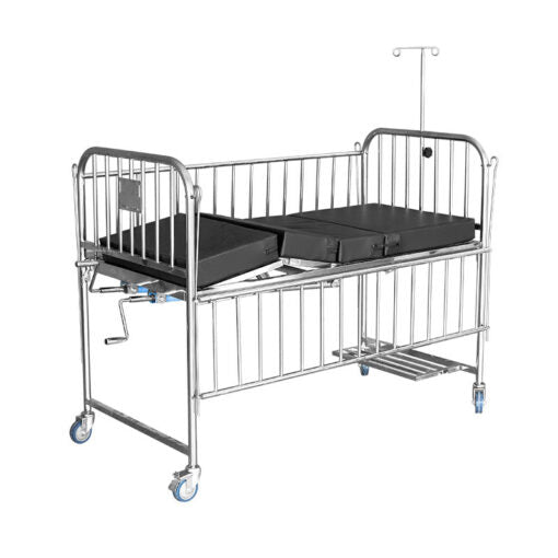 Pediatriese bed met syrelings en wiele – vlekvrye staal, swart