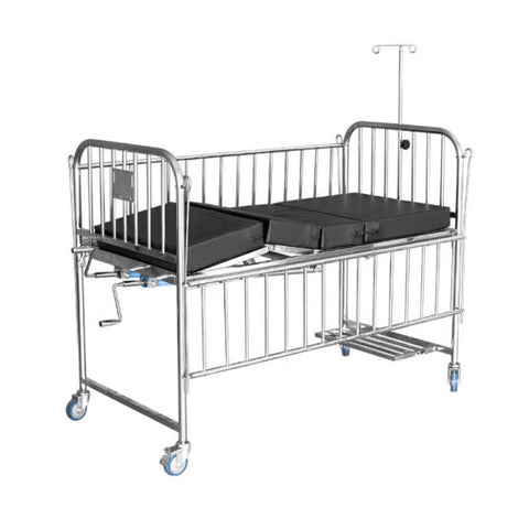 Pediatric Bed with Side rails and wheels – Stainless steel, Black