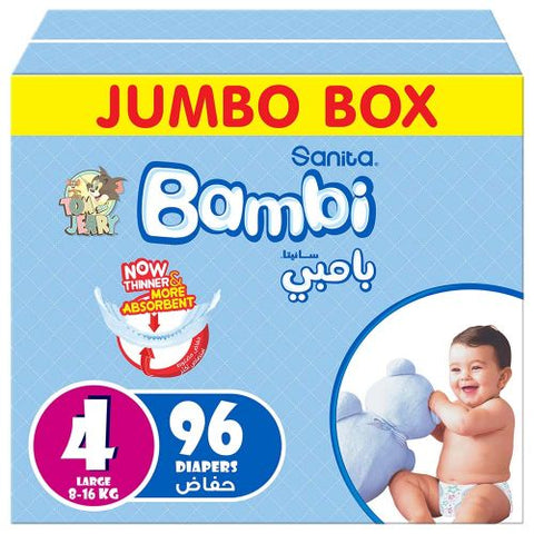 Sanita Bambi – Baby Diapers Jumbo Box Size 4, Large, 8-16kg – 96 Count