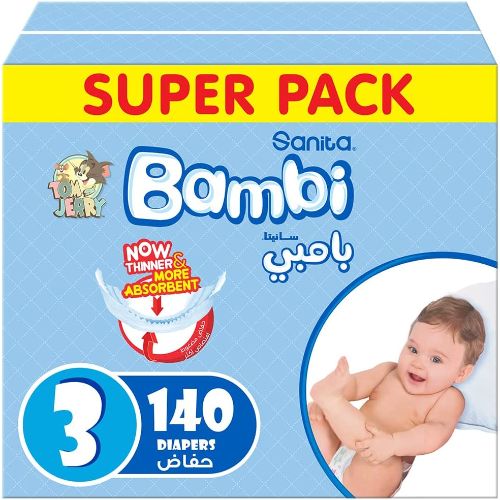 Sanita Bambi – Baby Diapers Super Pack Size 3, Medium, 6-11kg – 140 Count