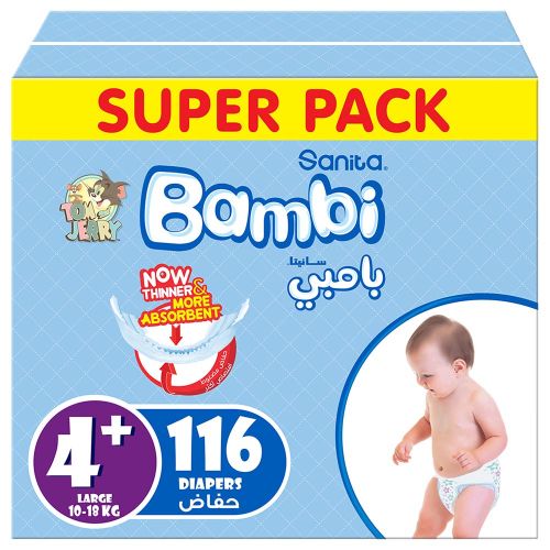 Sanita Bambi – Babadoeke Superpak Grootte 4+, Groot plus, 10-18 kg – 116 Tel.