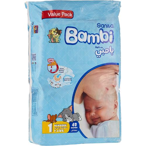 Sanita Bambi – Babadoeke Waardepak Grootte 1, Pasgebore, 2-4 kg – 48 Tel.