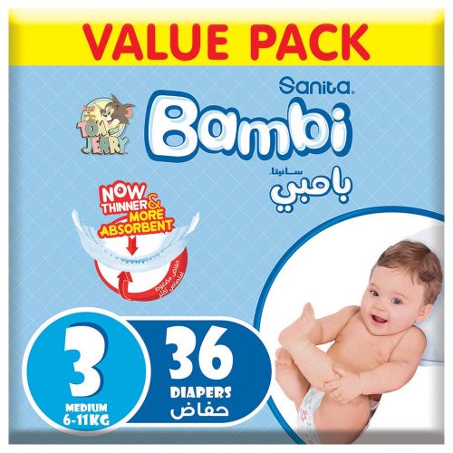 Sanita Bambi – Babadoeke Waardepak Grootte 3, Medium, 6-11kg – 36 Tel.