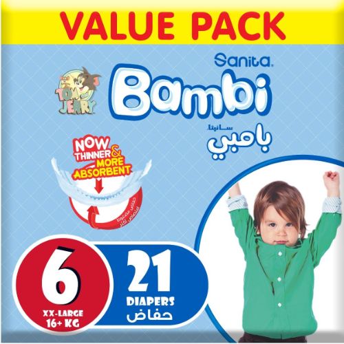 Sanita Bambi – Babadoeke Waardepak Grootte 6, XX-Groot, 18+kg – 21 Tel.