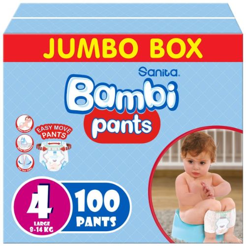 Sanita Bambi – Pants Jumbo Box Size 4, Large 8-14kg – 100 Count