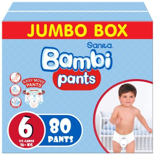 Sanita Bambi – Pants Jumbo Box Size 6, XX Large +16kg – 80 Count