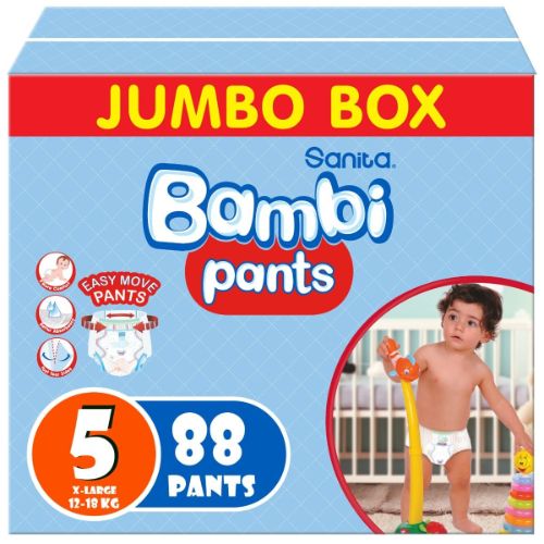 Sanita Bambi – Pants Jumbo Pack, Size 5, X Large 12-18kg – 88 Count