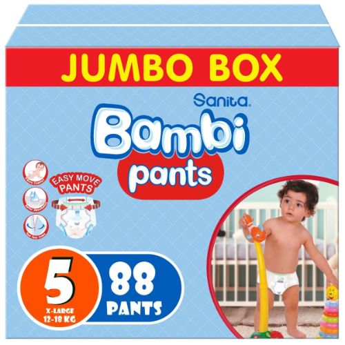 Sanita Bambi – Broek Jumbo Pack, Grootte 5, X Groot 12-18 kg – 88 Tel.