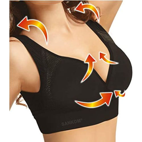 Sankom – Patent Aloe Vera Bra For Back Support, Black S/M