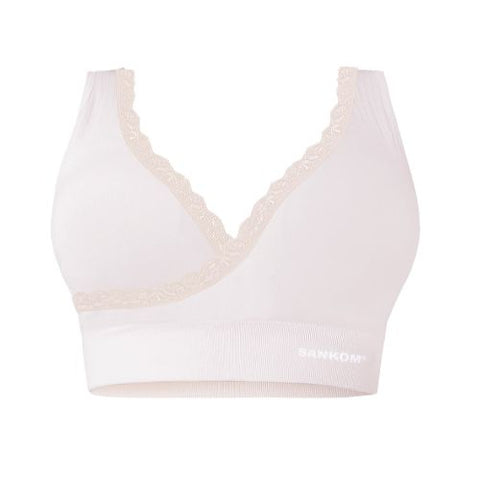 Sankom – Patent Premium Bra With Lace, Ivory XL/XXL