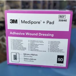 3564E  - 3M Medipore + Pad Soft Cloth Adhesive Wound Dressing Size: 6cm x 10cm  (2-3/8" x 4")