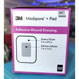 3562E - 3M Medipore + Pad Soft Cloth Adhesive Wound Dressing Size: 5cm x 7cm  (2" x 2-3/4")